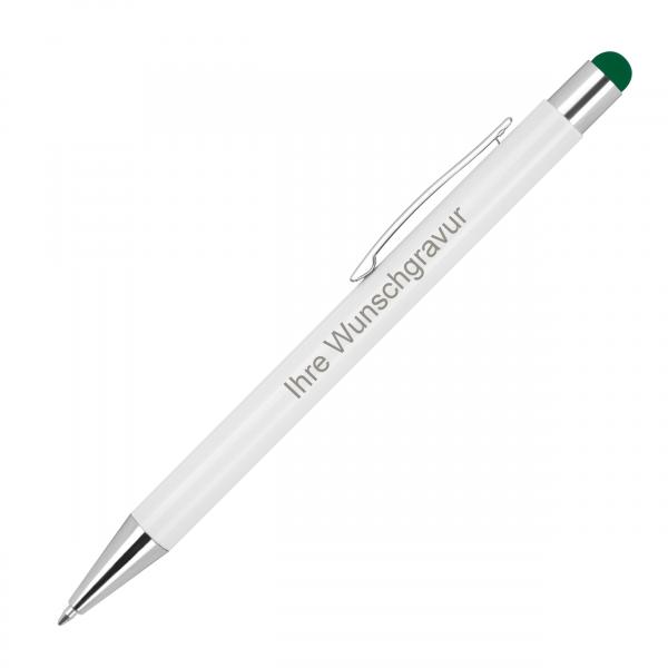 10 Touchpen Kugelschreiber mit Gravur / aus Metall / Stylusfarbe: dunkelgrün