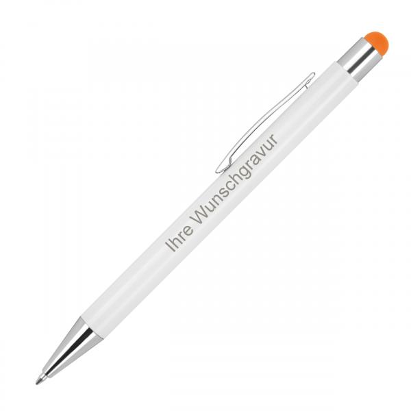 10 Touchpen Kugelschreiber mit Gravur / aus Metall / Stylusfarbe: orange