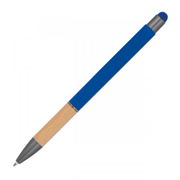 10 Touchpen Kugelschreiber mit Griffzone aus Bambus mit Gravur / Farbe: blau