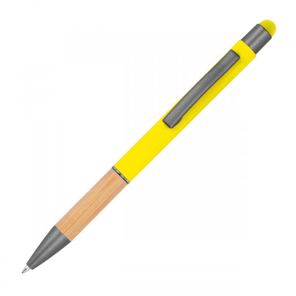 10 Touchpen Kugelschreiber mit Griffzone aus Bambus mit Gravur / Farbe: gelb