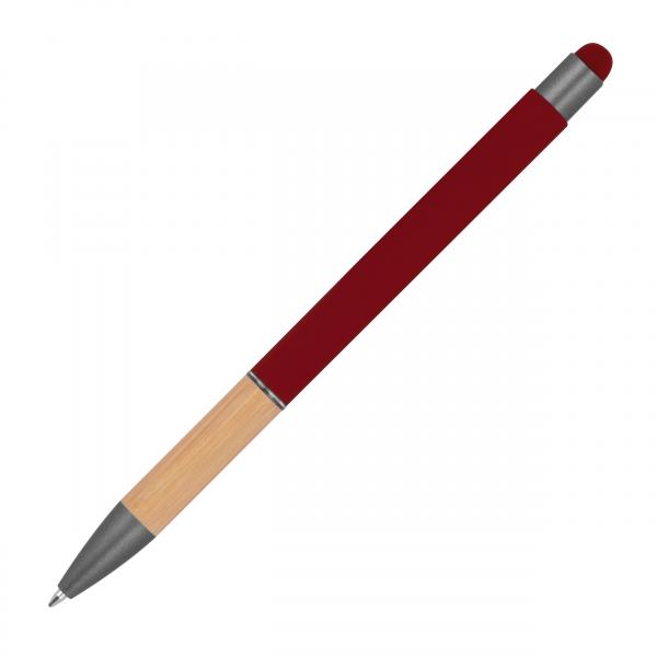 10 Touchpen Kugelschreiber mit Griffzone aus Bambus mit Namensgravur - bordeaux