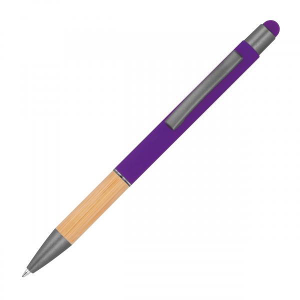 10 Touchpen Kugelschreiber mit Griffzone aus Bambus mit Namensgravur - lila