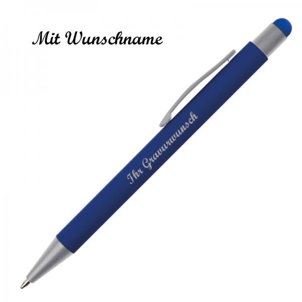 10 Touchpen Kugelschreiber mit Namensgravur - aus Metall - Farbe: blau