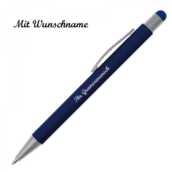 10 Touchpen Kugelschreiber mit Namensgravur - aus Metall - Farbe: dunkelblau