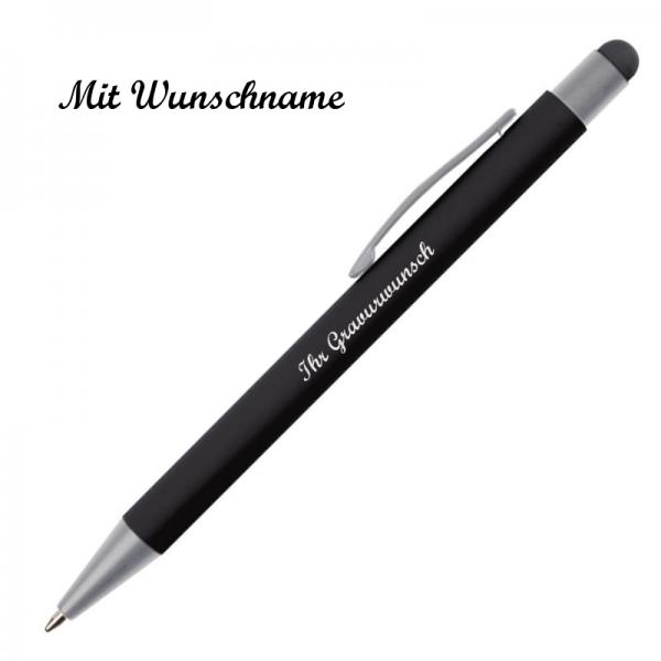 10 Touchpen Kugelschreiber mit Namensgravur - aus Metall - Farbe: schwarz