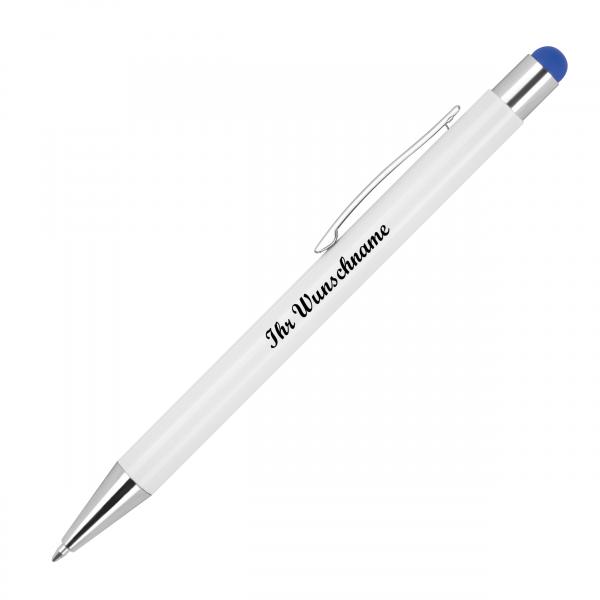 10 Touchpen Kugelschreiber mit Namensgravur - aus Metall - Stylusfarbe: blau