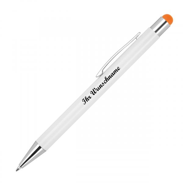 10 Touchpen Kugelschreiber mit Namensgravur / aus Metall - Stylusfarbe: orange