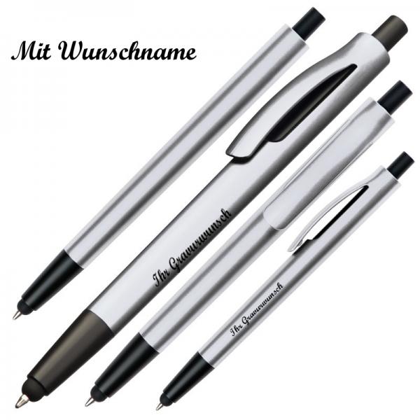 10 Touchpen Kugelschreiber mit Namensgravur - Farbe: silber