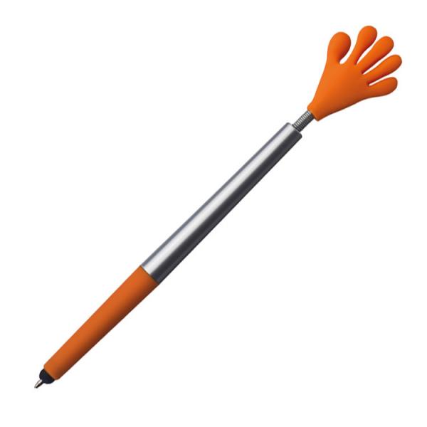 10 Touchpen Kugelschreiber mit Namensgravur -"Smile Hand" - Farbe: silber-orange