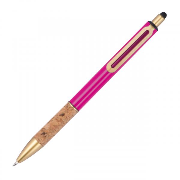 10 Touchpen Metall-Kugelschreiber mit Gravur / mit Korkgriffzone / Farbe: pink