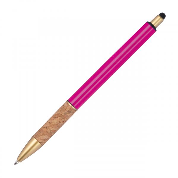 10 Touchpen Metall-Kugelschreiber mit Gravur / mit Korkgriffzone / Farbe: pink