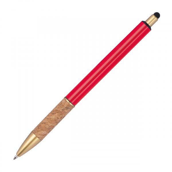 10 Touchpen Metall-Kugelschreiber mit Gravur / mit Korkgriffzone / Farbe: rot