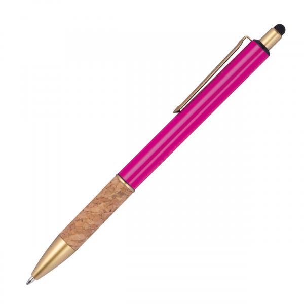 10 Touchpen Metall-Kugelschreiber mit Korkgriffzone / Farbe: pink