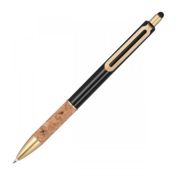 10 Touchpen Metall-Kugelschreiber mit Korkgriffzone / Farbe: schwarz
