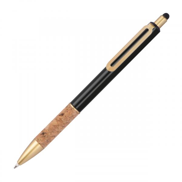 10 Touchpen Metall-Kugelschreiber mit Korkgriffzone / Farbe: schwarz