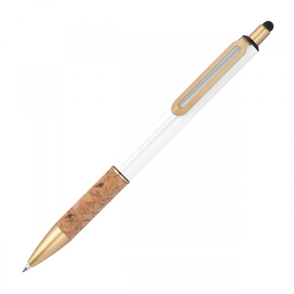 10 Touchpen Metall-Kugelschreiber mit Korkgriffzone / Farbe: weiß