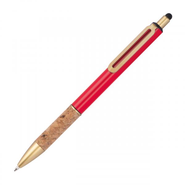 10 Touchpen Metall-Kugelschreiber mit Namensgravur - mit Korkgriffzone - rot
