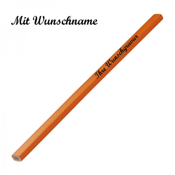 10 Zimmermannsbleistifte mit Namensgravur - Länge: 25cm - Farbe: lackiert orange