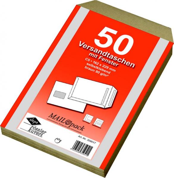 100 (2x 50) Mailpack® Versandtaschen C5 braun mit Fenster