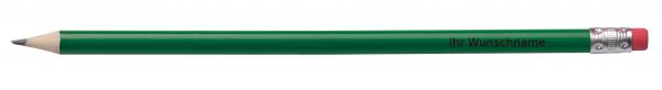 100 Bleistifte mit Radierer / HB / Farbe: lackiert grün / mit Gravur