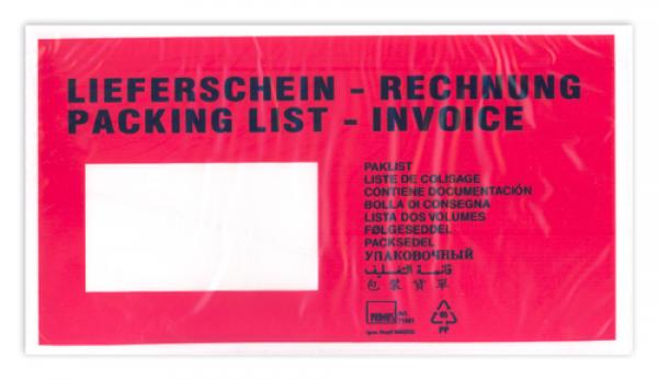 100 Dokumententaschen Lieferscheintaschen DIN lang