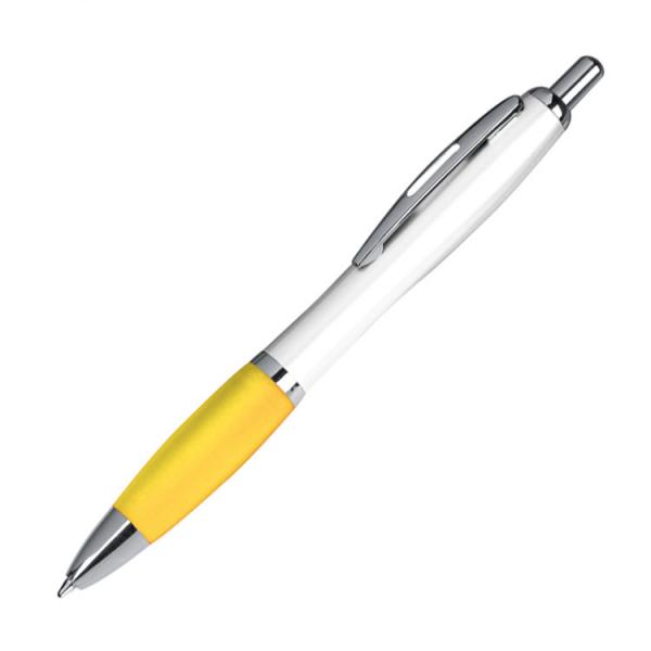 100 Kugelschreiber aus Kunststoff / Farbe: weiß-gelb