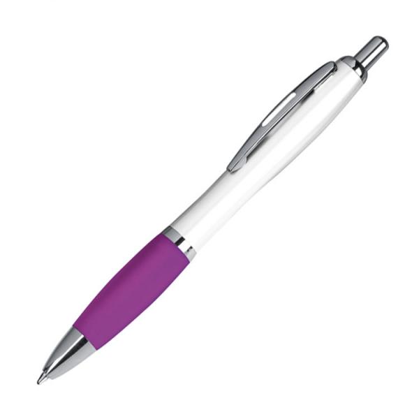 100 Kugelschreiber aus Kunststoff / Farbe: weiß-lila