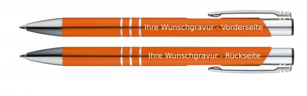 100 Kugelschreiber aus Metall / mit beidseitige Gravur / Farbe: orange