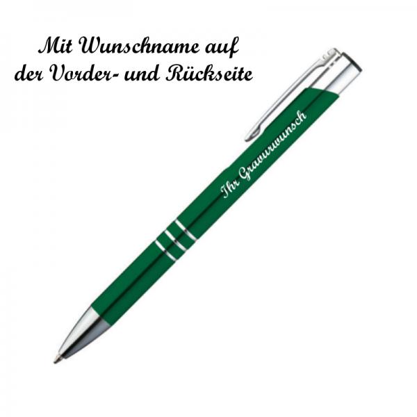 100 Kugelschreiber aus Metall mit beidseitige Namensgravur - Farbe: grün