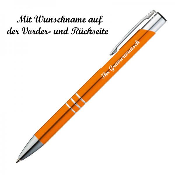 100 Kugelschreiber aus Metall mit beidseitige Namensgravur - Farbe: orange