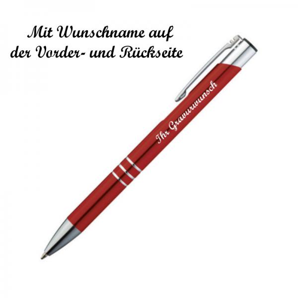 100 Kugelschreiber aus Metall mit beidseitige Namensgravur - Farbe: rot