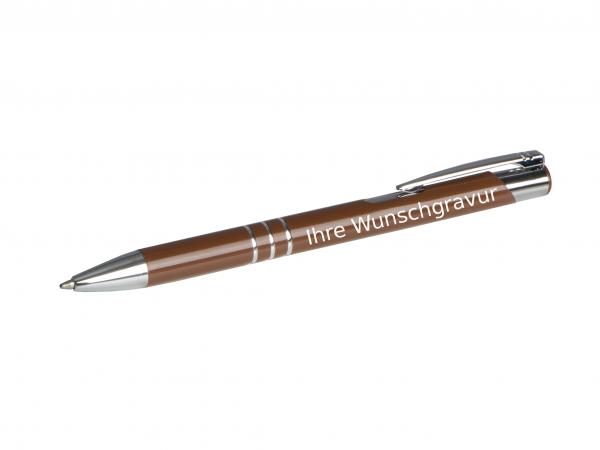 100 Kugelschreiber aus Metall mit Gravur / Farbe: braun