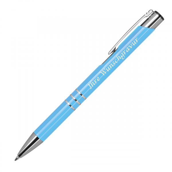 100 Kugelschreiber aus Metall mit Gravur / vollfarbig lackiert / hellblau (matt)