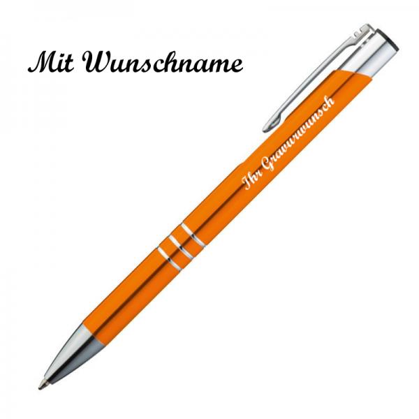 100 Kugelschreiber aus Metall mit Namensgravur - Farbe: orange