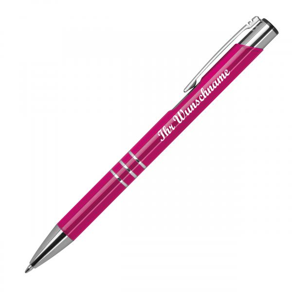 100 Kugelschreiber aus Metall mit Namensgravur - lackiert - pink (matt)
