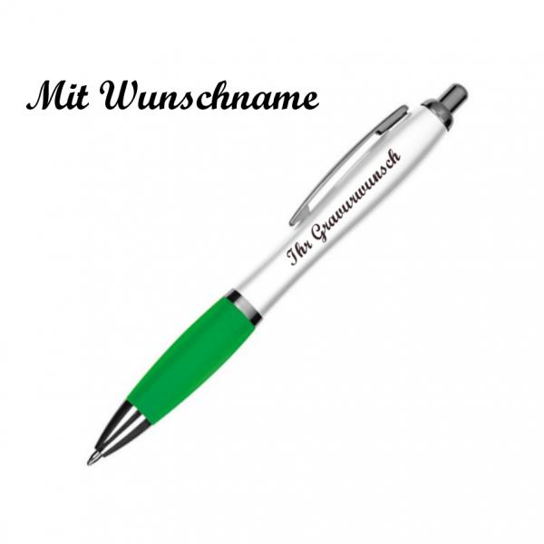 100 Kugelschreiber mit Namensgravur - aus Kunststoff - Farbe: weiß-grün