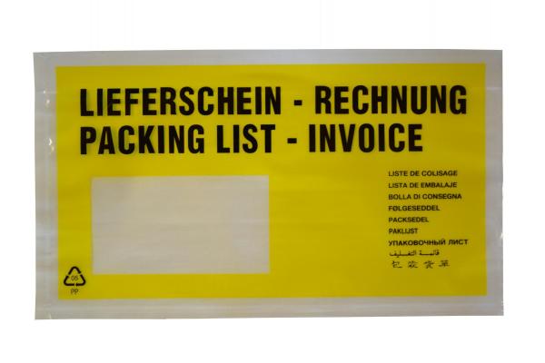 100 Lieferscheintaschen / DIN lang / "Lieferschein-Rechnung" / Farbe: gelb