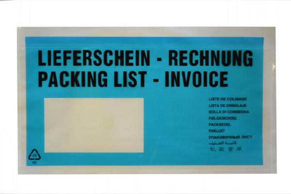 100 Lieferscheintaschen / DIN lang / "Lieferschein-Rechnung" / Farbe: türkis