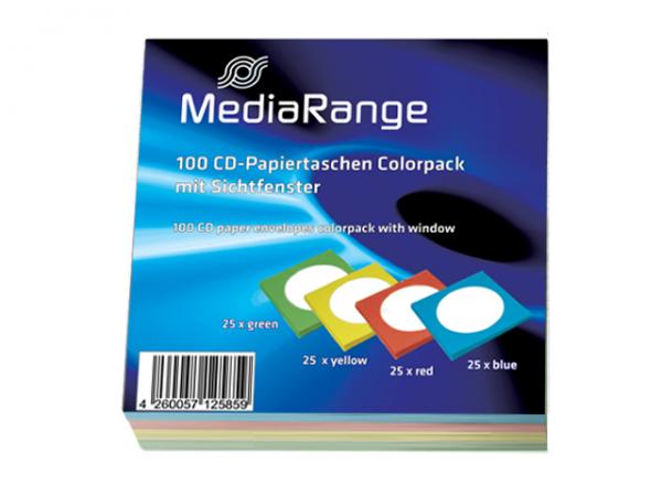 1000 (10x 100) CD Papierhüllen DVD Hüllen 250x rot grün blau gelb