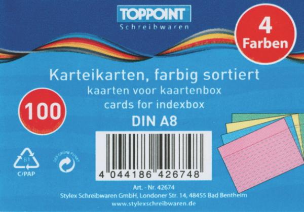 1000 (10x 100) Stylex Karteikarten DIN A8 liniert 52x74 farbig