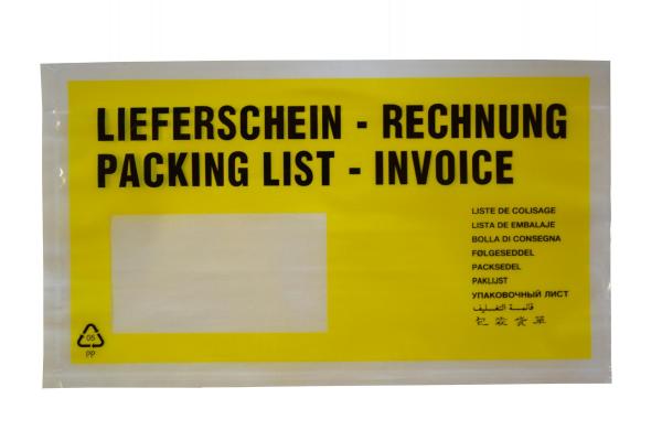 1000 Lieferscheintaschen / DIN lang / "Lieferschein-Rechnung" / Farbe: gelb