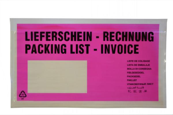 1000 Lieferscheintaschen / DIN lang / "Lieferschein-Rechnung" / Farbe: pink