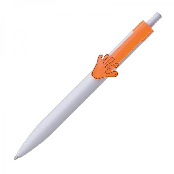 100x Druckkugelschreiber / "Hände" / Clipfarbe: orange