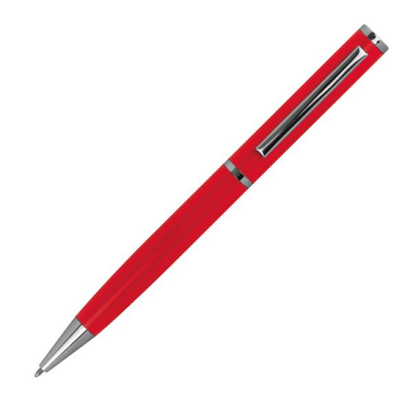 10x Drehbarer Kugelschreiber aus Metall mit Namensgravur - mit Velouretui - rot