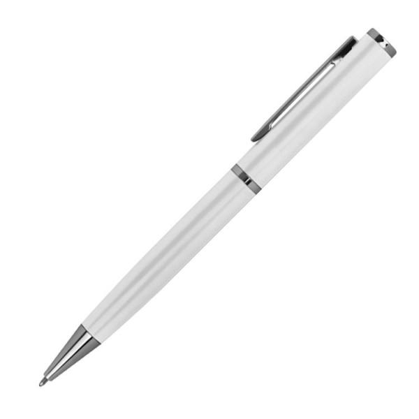 10x Drehbarer Metall Kugelschreiber mit Gravur/ mit Velouretui / Farbe: weiss