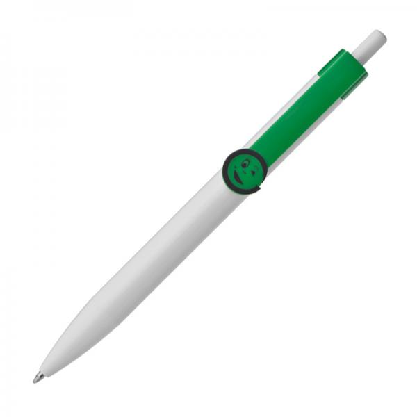 10x Druckkugelschreiber / mit Smile Gesicht / Clipfarbe: grün