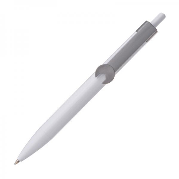 10x Druckkugelschreiber mit Gravur / "Schraubenschlüssel" / Clipfarbe: grau