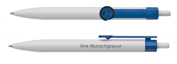 10x Druckkugelschreiber mit Gravur / mit Smile Gesicht / Clipfarbe: blau