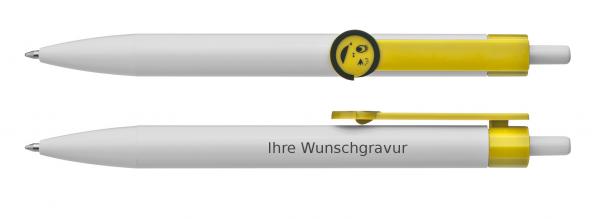 10x Druckkugelschreiber mit Gravur / mit Smile Gesicht / Clipfarbe: gelb