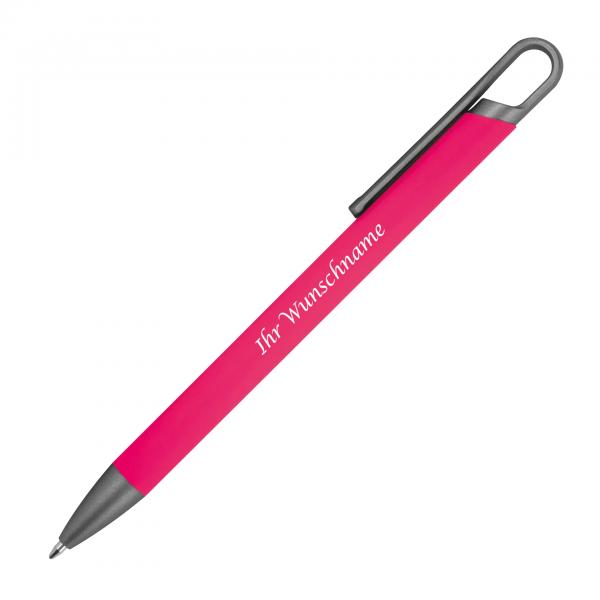10x Gummierter Soft Touch Gel Kugelschreiber aus Metall mit Gravur / pink